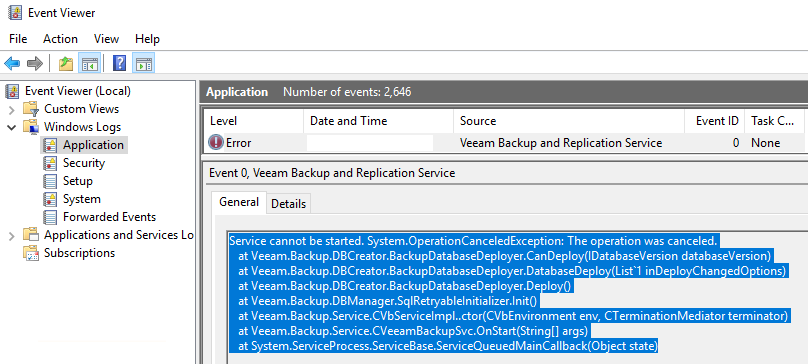 veeam event viewer error