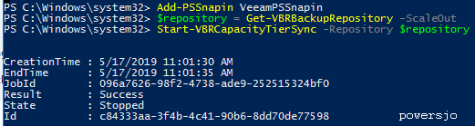 powershell SOBR tiering job result. 